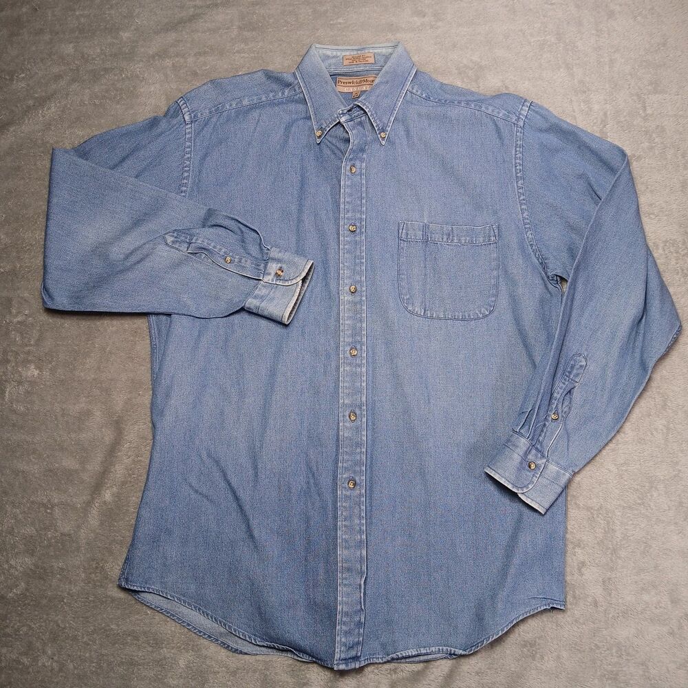 16 PRESWICK & MOORE Chambray Shirt 16 34/35 Blue Quiet-Workwear Heritage 90s 16
